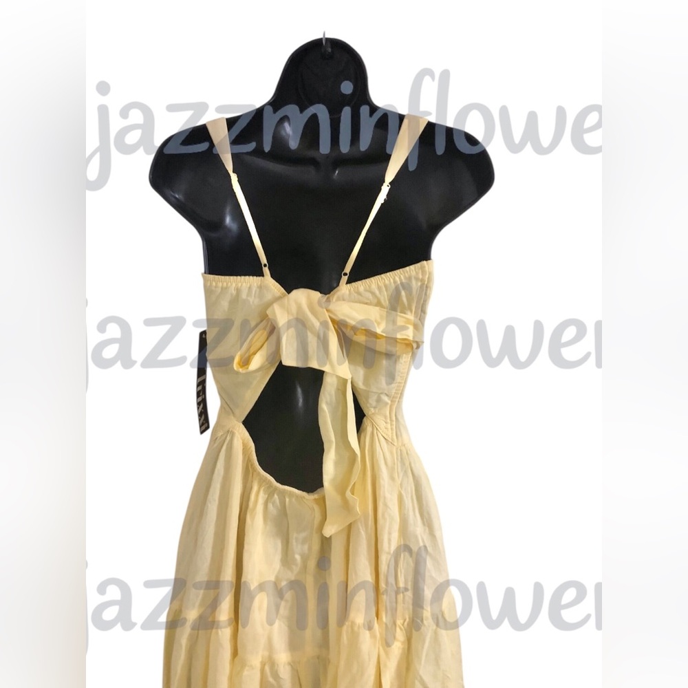 Trixxi butter yellow open tie back embroidered hem fit & flare dress size M new - Picture 16 of 17